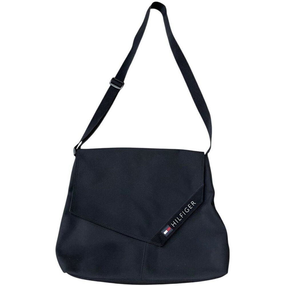 Tommy Hilfiger Nylon Black Messenger Bag Laptop Bag Shoulder Strap Travel Bag